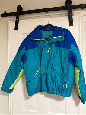 VINTAGE Peter England Teal, Royal Blue & Lime Kids Puffer Jacket